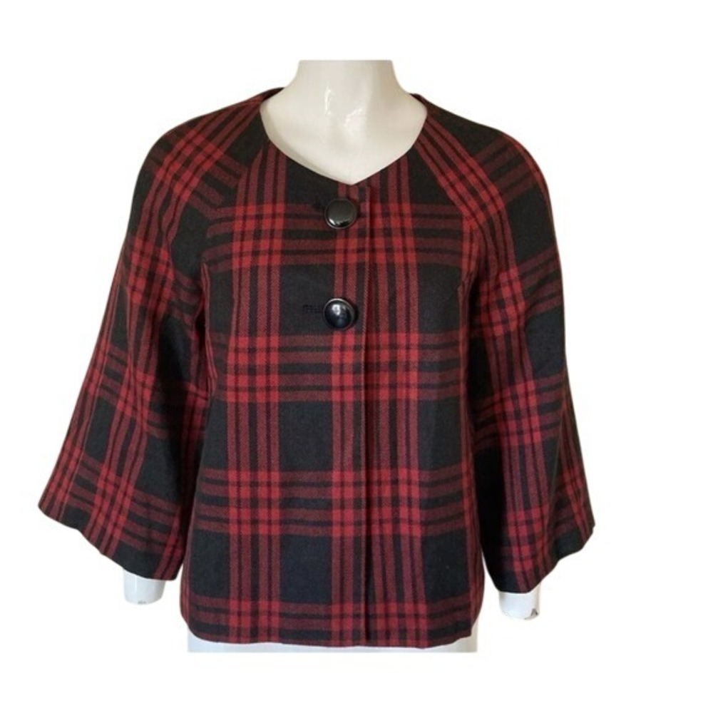 Larry Levine Women 14 Plaid Crop Jacket Clueless Office Siren Y2K Retro Preppy‎